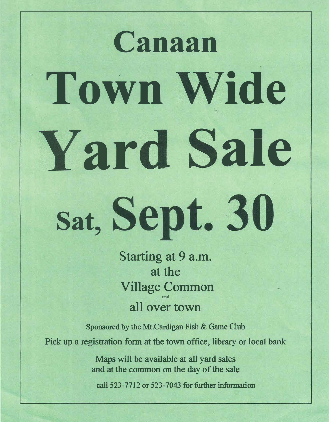 Canaan Town Wide Yard Sale Sat, Sept 30 2023